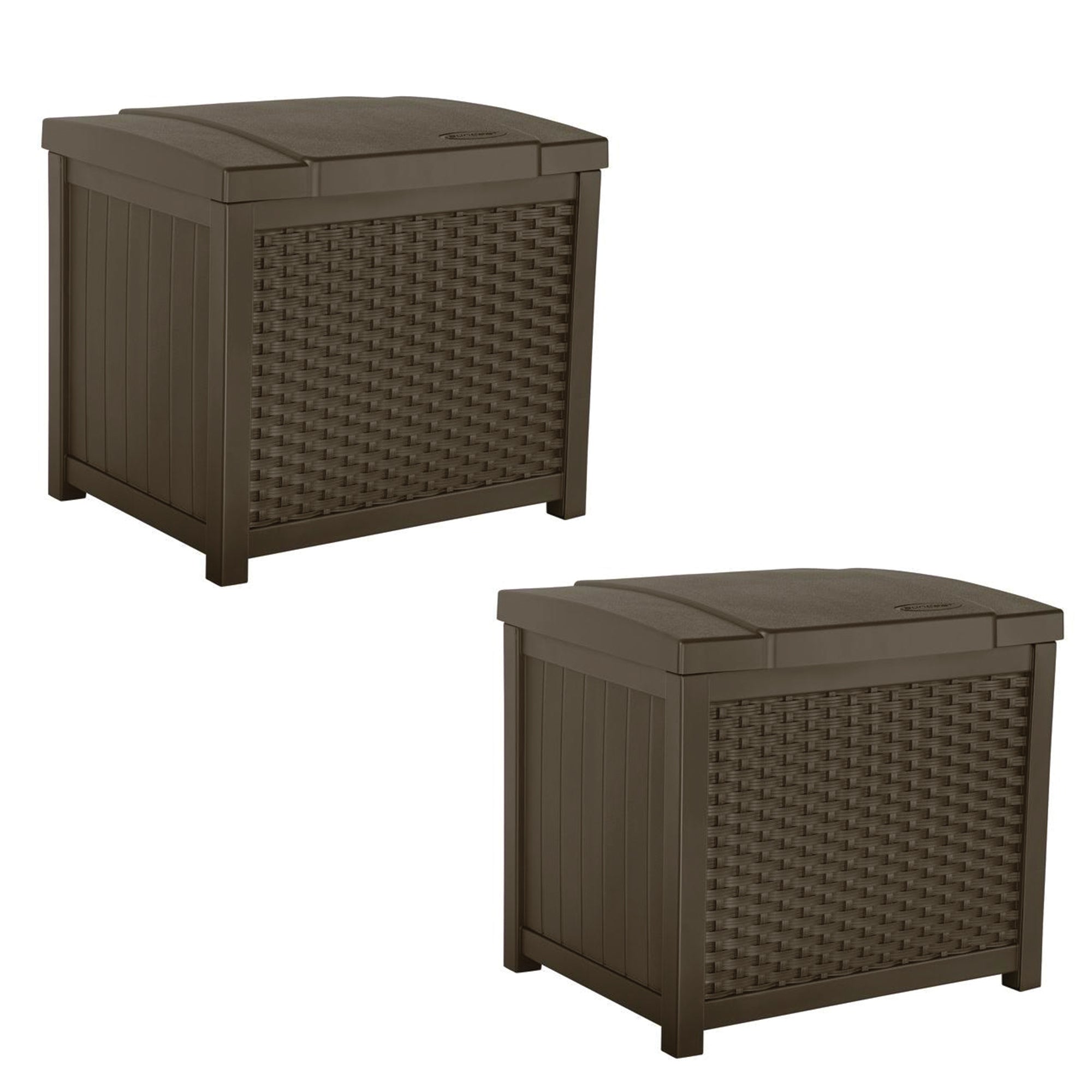 Suncast 22 Gallon Wicker Resin Outdoor Storage Deck Box & Seat, Java (2 Pack)