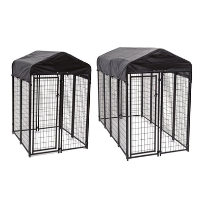 Lucky Dog Uptown Covered Dog Kennel with Lucky Dog Wire Dog Fence Pet Kennel - VMInnovations