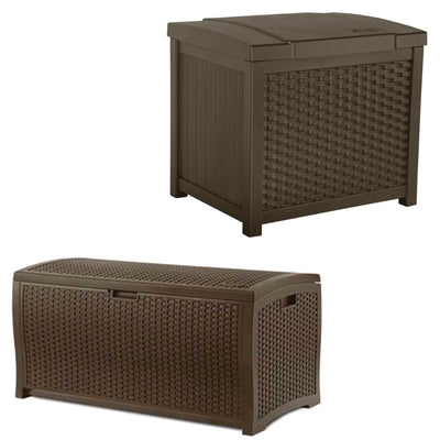 Suncast Wicker Outdoor Storage & Seat & Wicker Outdoor Patio Storage Deck Box - VMInnovations
