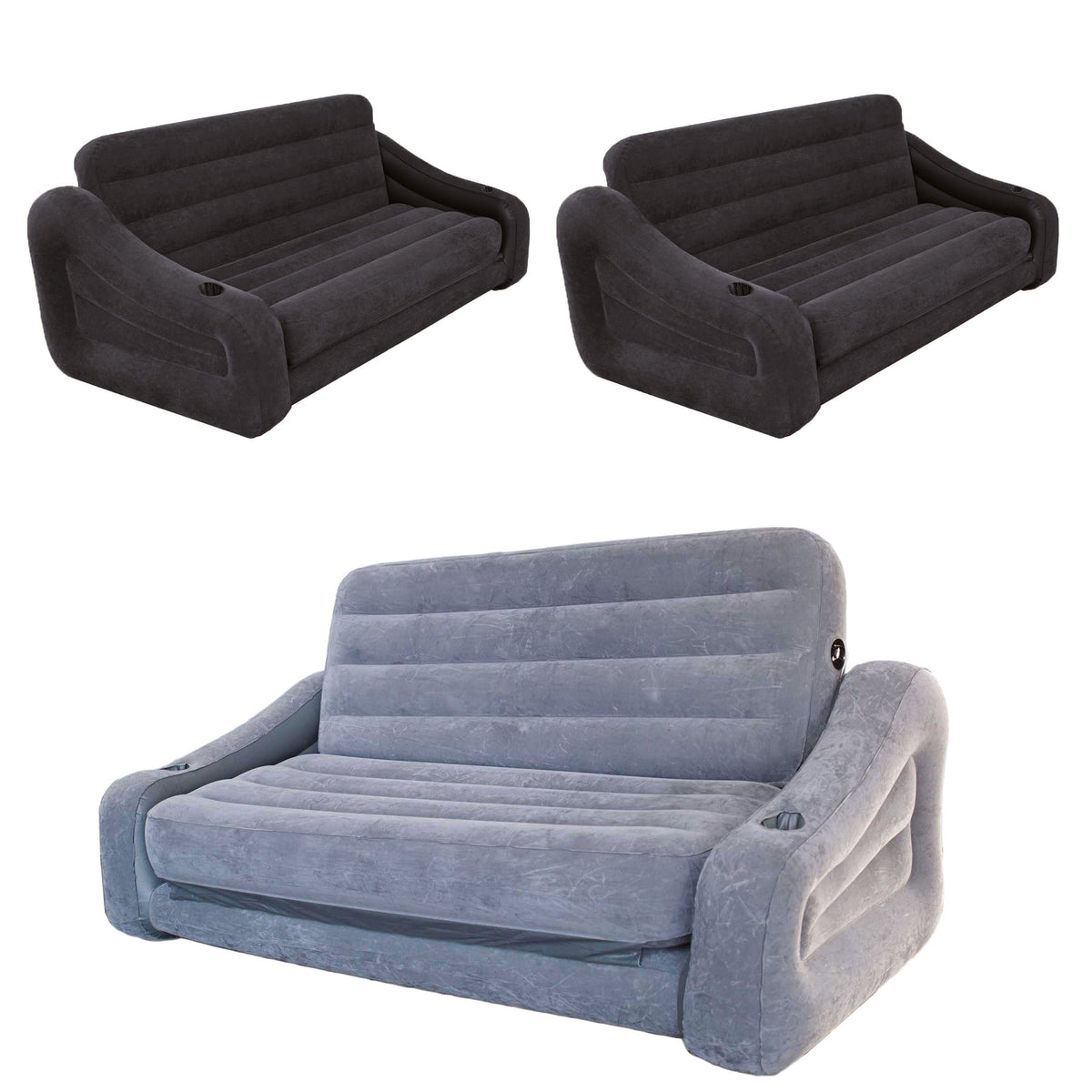 Intex Inflatable 2 In 1 Pull Out Futon,Gray & (2) Intex Pull Out Futon,Dark Gray