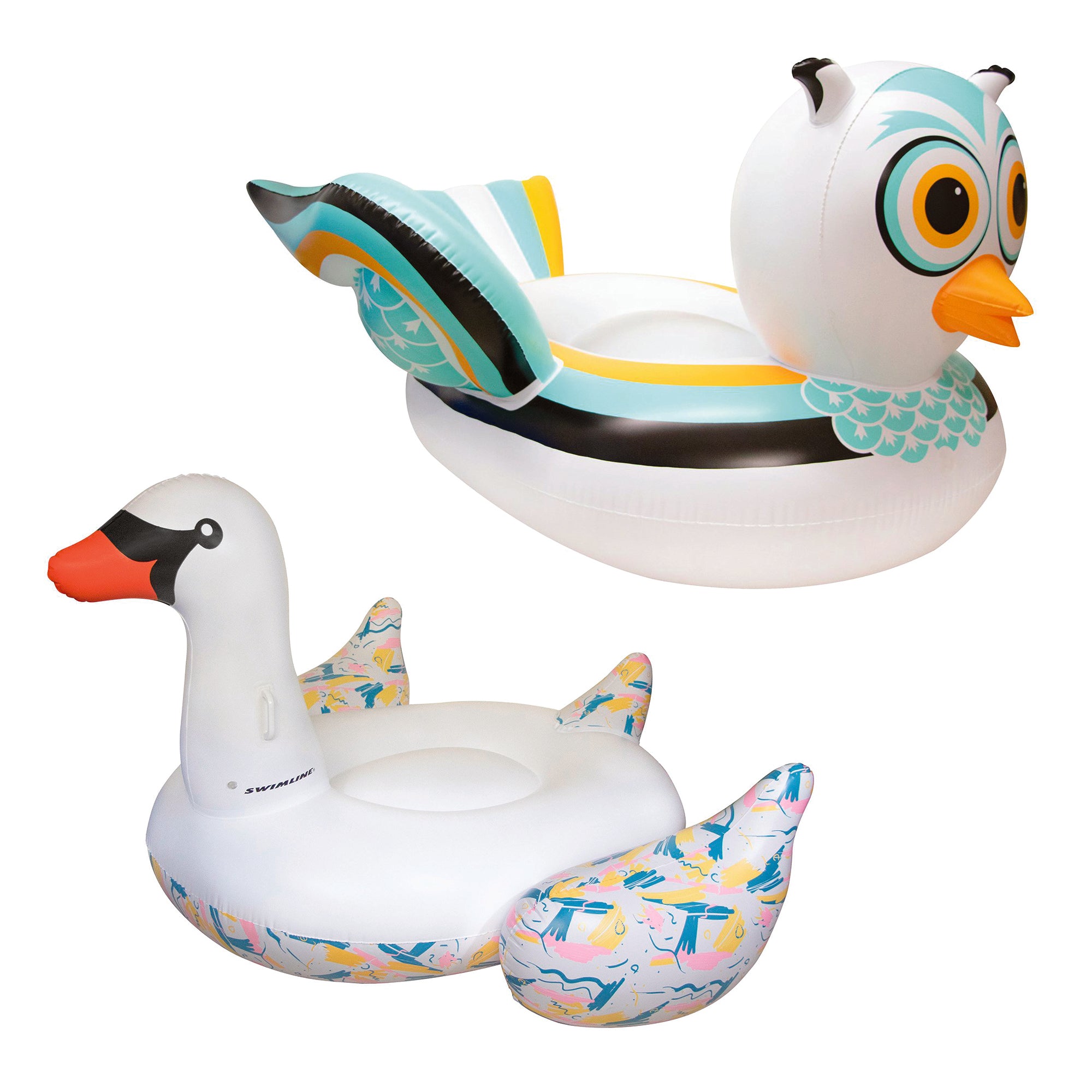 Giant Ride able Owl Inflatable Float Bundled w/ Inflatable Ride On Swan Float