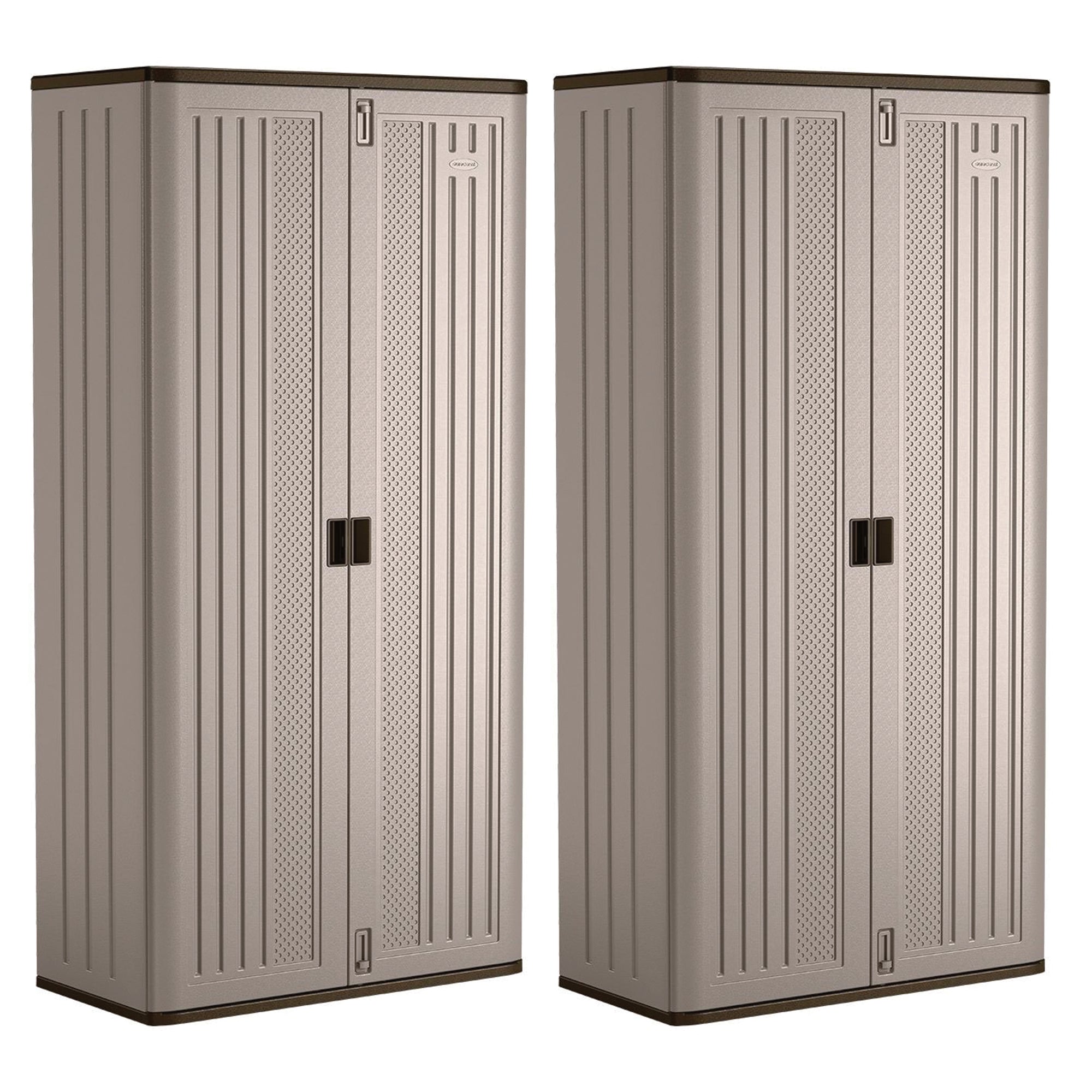 Suncast Mega Tall Storage Cabinet with Shelves and Doors, Platinum (2 Pack) - VMInnovations