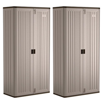 Suncast Mega Tall Storage Cabinet with Shelves and Doors, Platinum (2 Pack) - VMInnovations