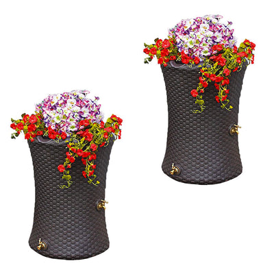 Good Ideas Impressions 50 Gallon Nantucket Rain Barrel Planter, Brown (2 Pack)