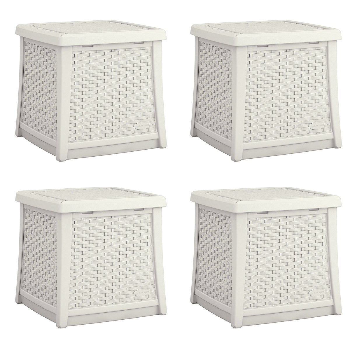 Suncast Elements 13-Gallon Wicker Patio End Table with Storage, White (4 Pack)
