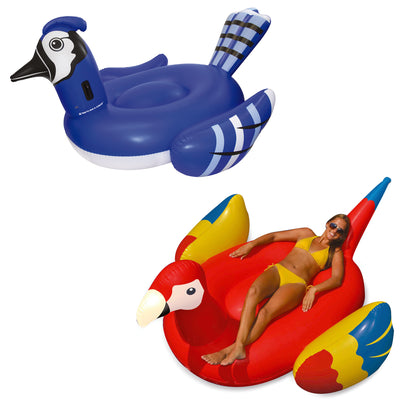 Inflatable Blue Jay Pool Float Bundled w/ Giant Tropical Parrot Inflatable Float