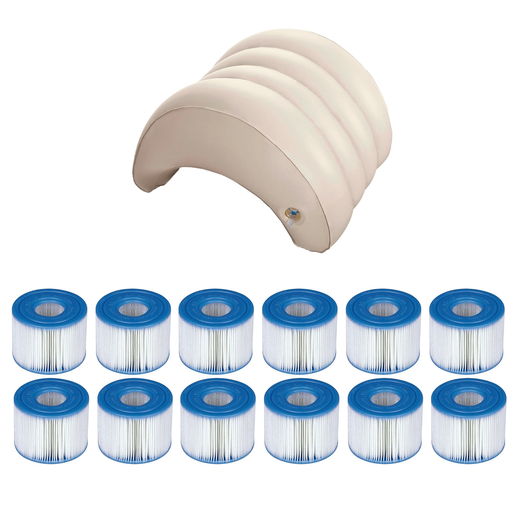 Inflatable Lounge Headrest Pillow Bundled w/ Pool Filters (2 Filters) (6 Pack)