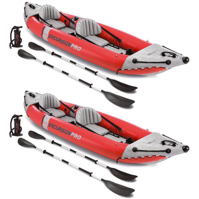 Intex Excursion Pro Inflatable 2 Person Kayak Set w/ Oars & Pump, 2-Pack, Red - VMInnovations