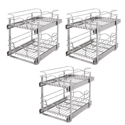 Rev-A-Shelf 12" Wide 22" Deep Base Kitchen Cabinet Pull Out Wire Basket (3 Pack)