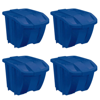 Suncast 18 Gallon Durable Stackable Resin Home Storage Bin w/ Lid, Blue (4 Pack)