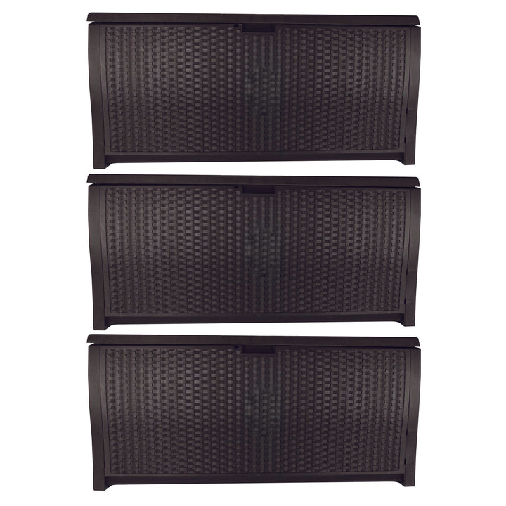 Suncast 99 Gallon Deck Garden Garage Home Wicker Resin Pool Box, Mocha (3 Pack)