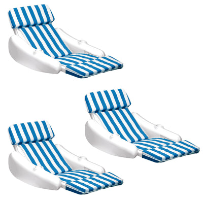 SunChaser Swimming Pool Padded Floating Luxury Lounge Chair, Blue (3 Pack) - VMInnovations