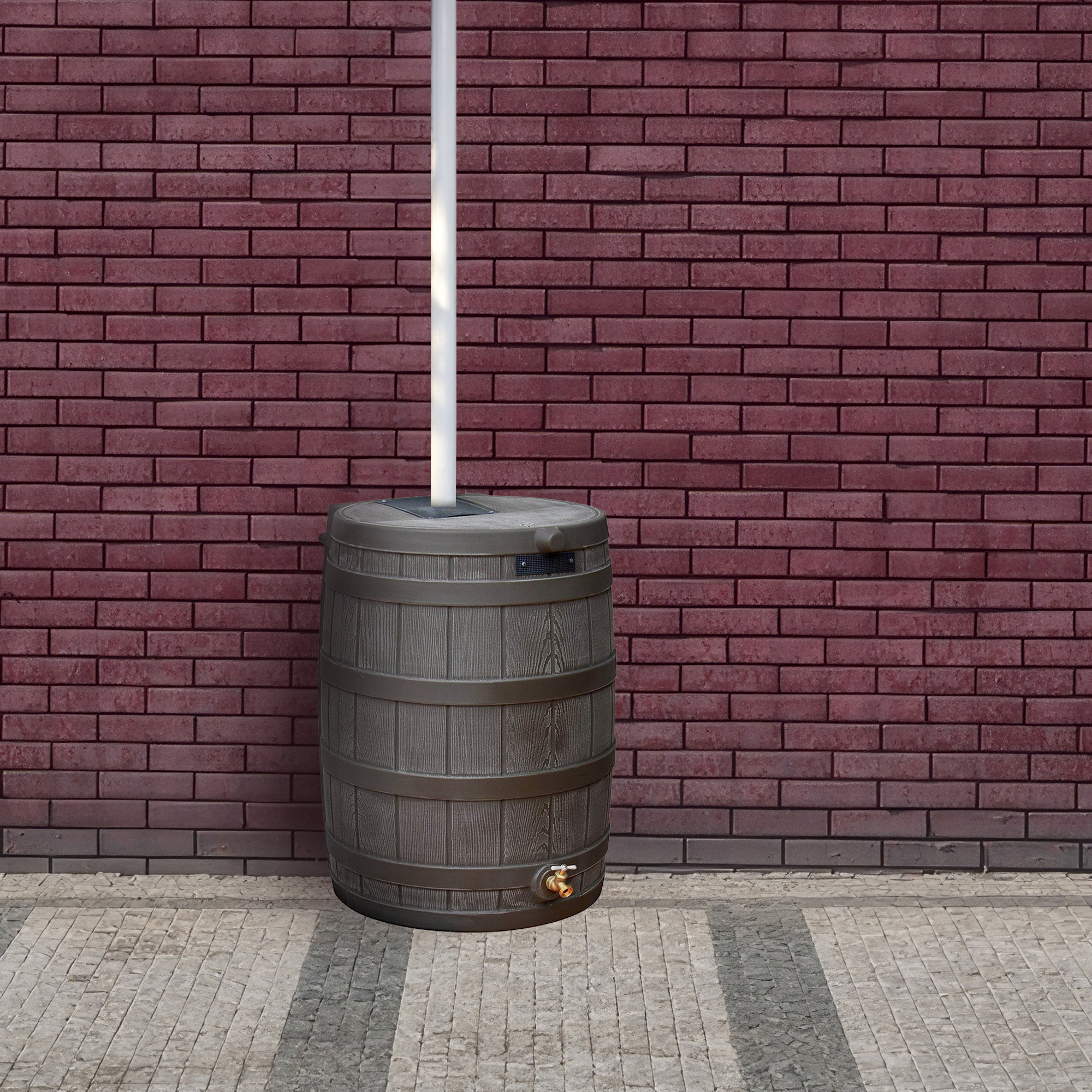 Good Ideas Rain Wizard 50 Gal Rain Barrel Collector, Oak & Diverter Flex Kit - VMInnovations