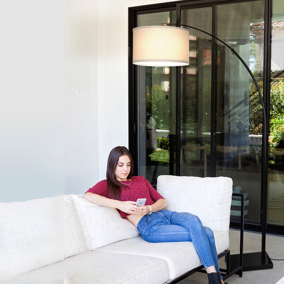 Brightech Logan Arc Floor Lamp with LED Bulb and Drum Shade, Black (Open Box)