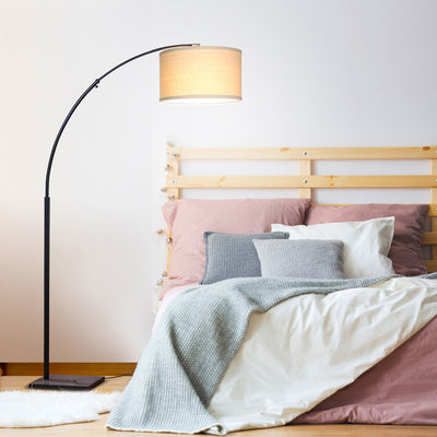 Brightech Logan Arc Standing Floor Lamp with LED Bulb Drum Shade, Black (Used)