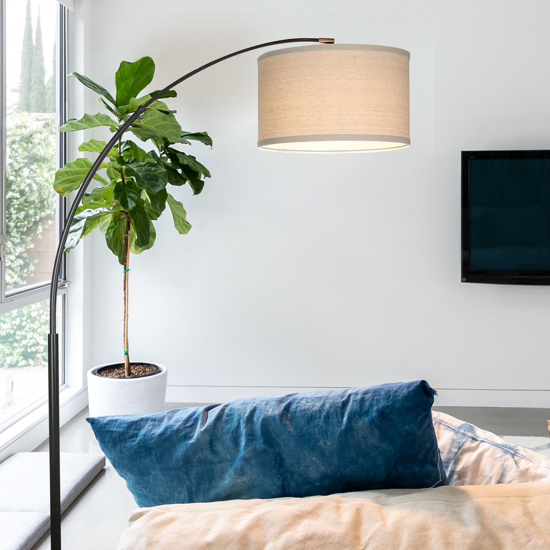 Brightech Logan Arc Floor Lamp with LED Bulb and Drum Shade, Black (Open Box)