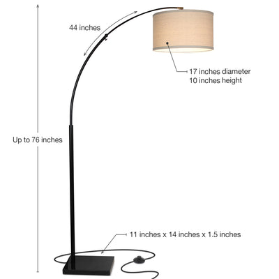 Brightech Logan Arc Standing Floor Lamp with LED Bulb Drum Shade, Black (Used)