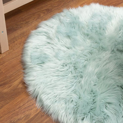 Super Area Rugs Round 3 Foot Plush Soft Faux Fake Sheepskin Fur Shag Rug, Teal (Refurbished)