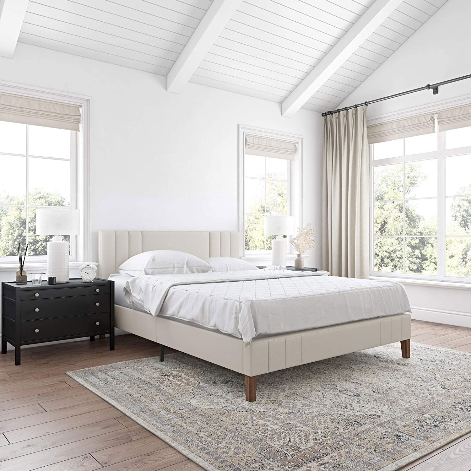 Classic Brands Chicago Modern Tufted Upholstered Platform Bed Frame, Full, Shell