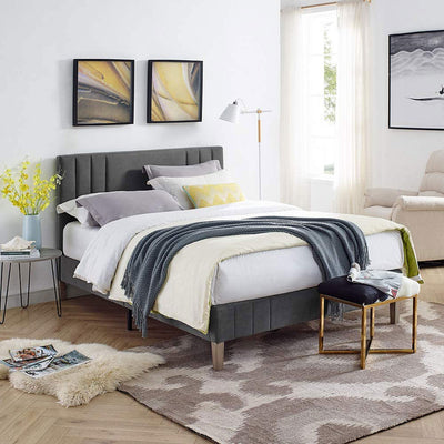 Classic Brands Chicago Tufted Upholstered Platform Bed Frame, Full, Dark Grey