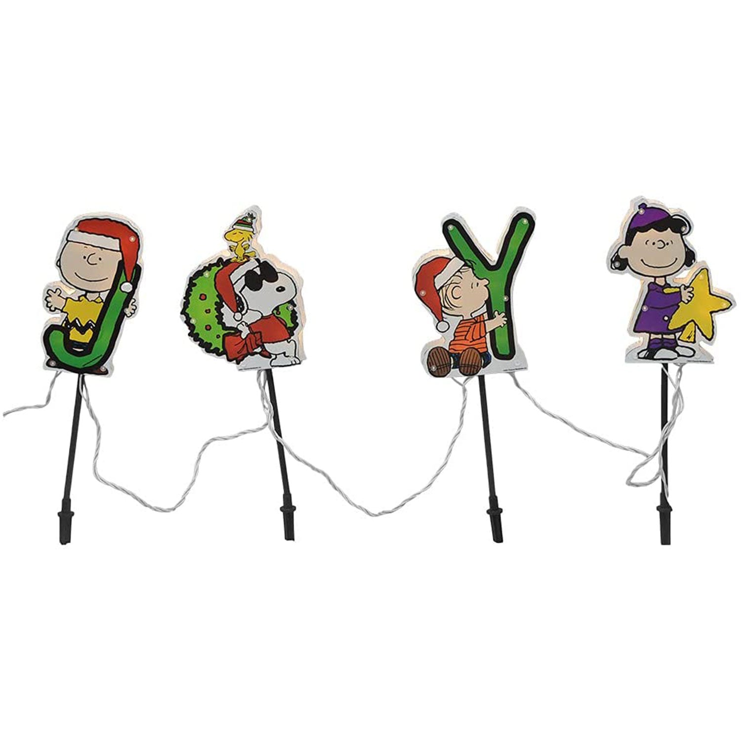 ProductWorks 8 Inch Peanuts Pre Lit Joy Christmas Lawn Pathway Markers (2 Pack) - VMInnovations