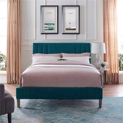 Classic Brands Chicago Modern Tufted Upholstered Platform Bed Frame, Full, Teal
