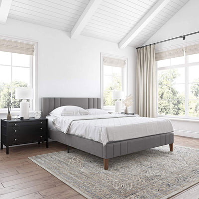 Classic Brands Chicago Tufted Upholstered Platform Bed Frame, Queen, Light Grey