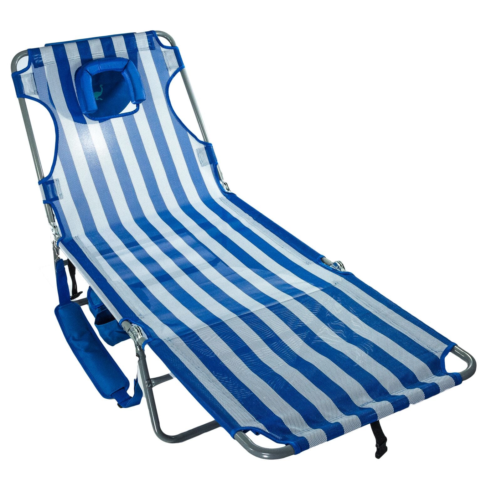 Ostrich Deluxe Outdoor Beach Chaise Lounge with Large Storage Bag, Blue Stripped - VMInnovations