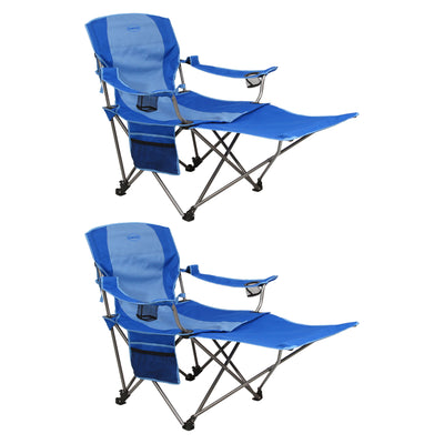 Kamp-Rite Outdoor Folding Lounge Chair with Detachable Footrest, Blue (2 Pack)