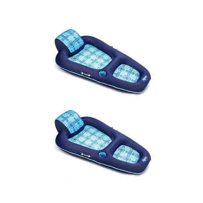 Aqua Leisure Luxury Water Recliner Lounge Pool Float w/ Headrest, Blue (2 Pack)