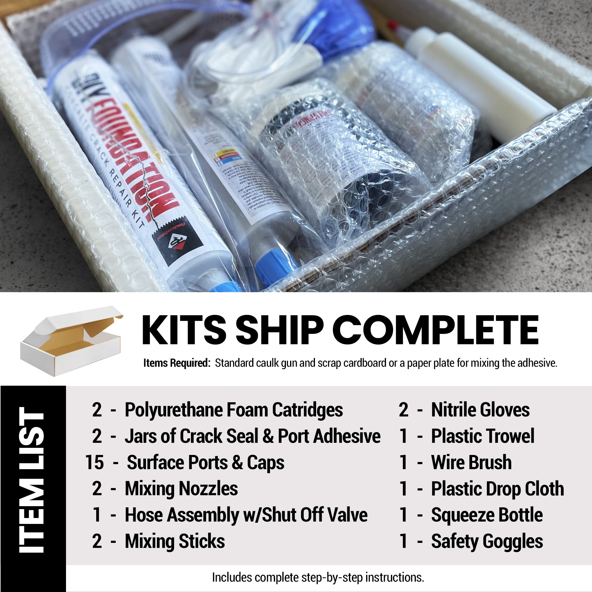 RadonSeal Concrete Foundation Crack DIY Repair Kit for Basement Wall Cracks (For Parts) - VMInnovations