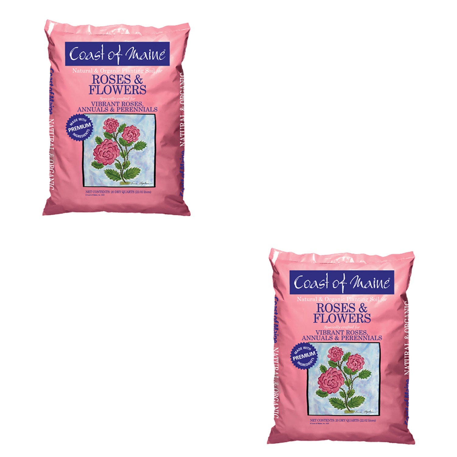 Coast of Maine Organic Potting Soil for Roses and Flowers, 20 Quart Bag (2 Pack) - VMInnovations