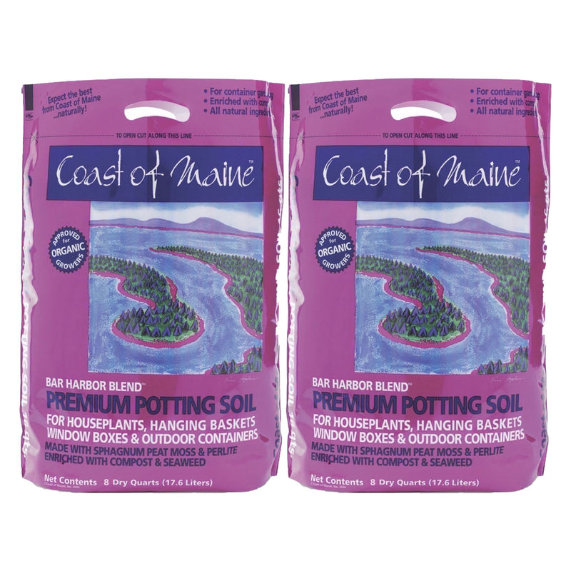 Coast of Maine Bar Harbor Blend Organic Potting Soil, 8 Quart Bag (2 Pack)