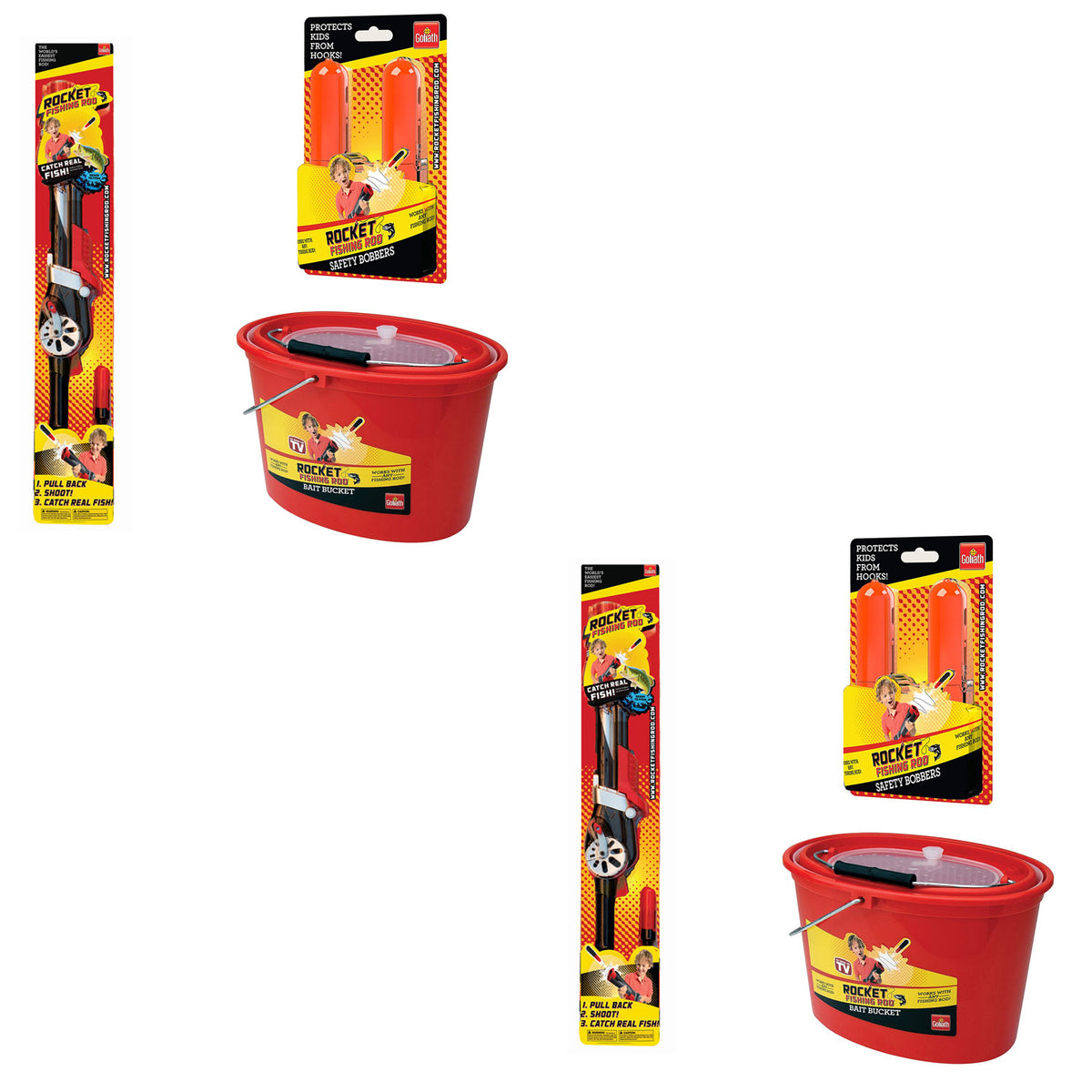 Goliath Kids 2 Rocket Fishing Poles w/ 2 Bait Buckets & 2 Rocket Safety Bobbers