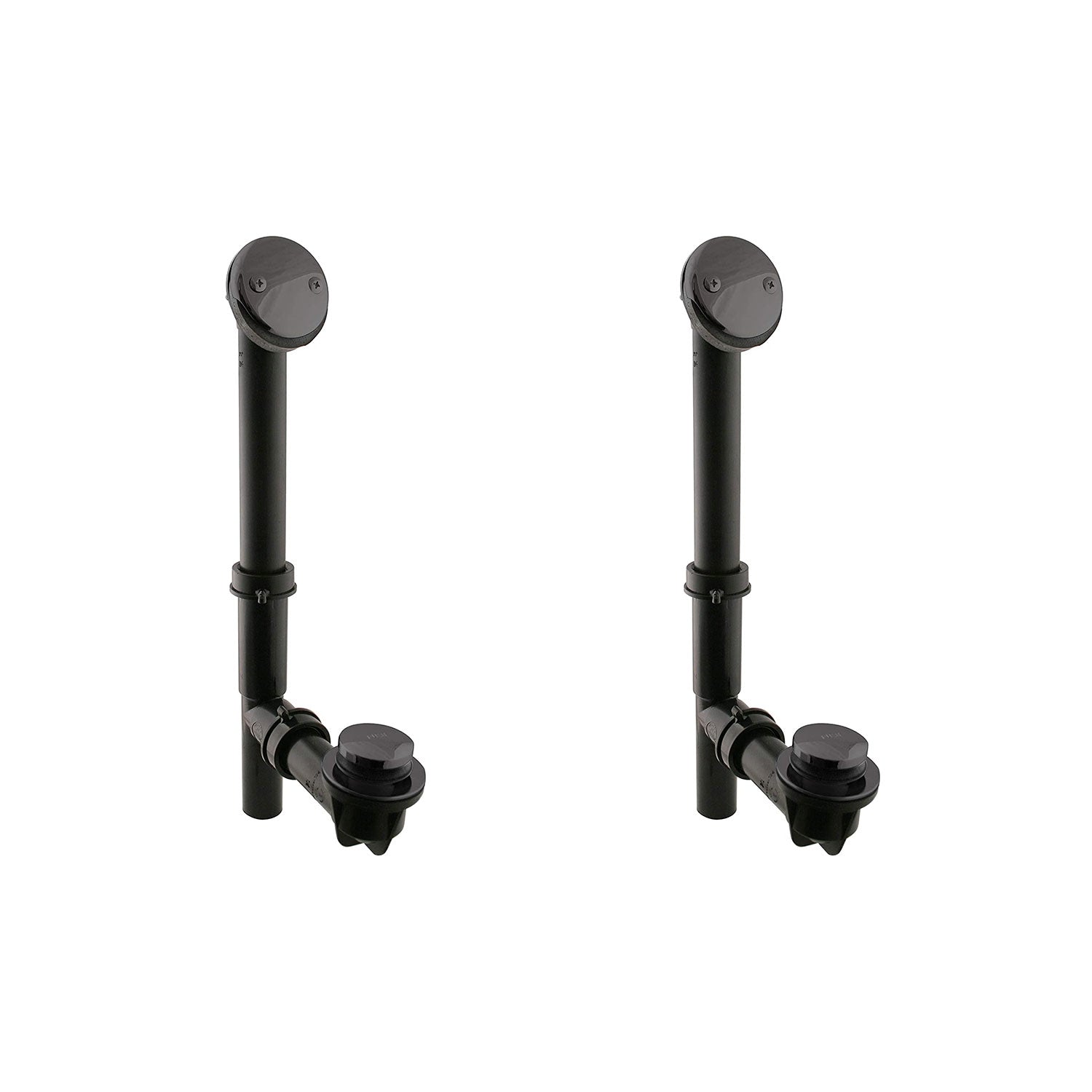 Westbrass Tubular Polymer Metal Waste Overflow Tiptoe Bath Drain, Black (2 Pack)