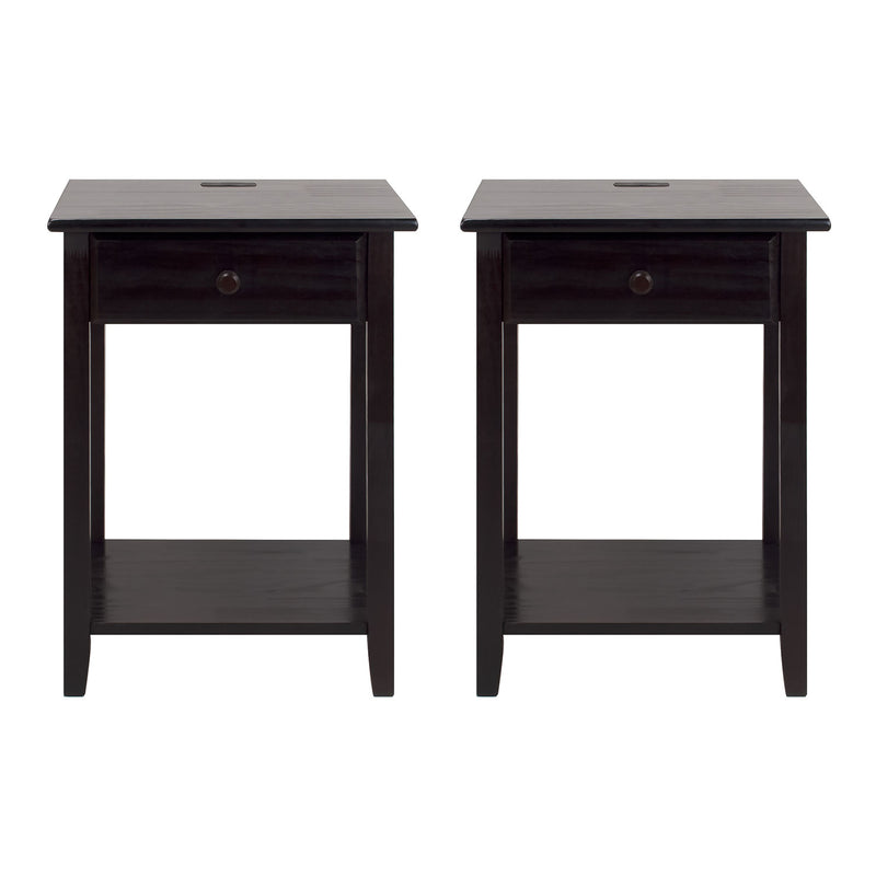 Casual Home Night Owl Bedroom Nightstand with Discrete USB Port Station (2 Pack)