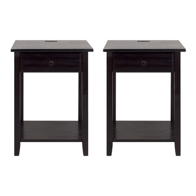 Casual Home Night Owl Bedroom Nightstand with Discrete USB Port Station (2 Pack)