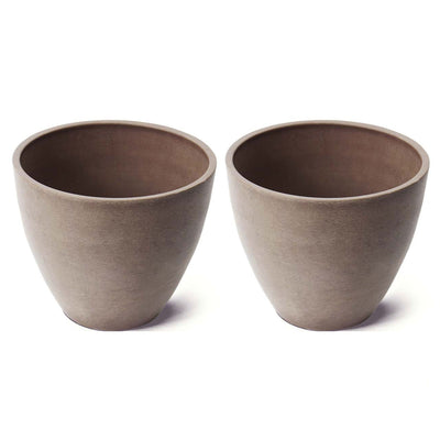Algreen Round Valencia Indoor and Outdoor Planter and Flower Pot, Brown (2 Pack)