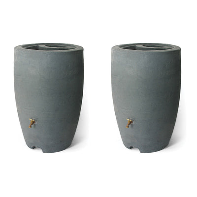 Algreen Athena 50 Gallon Plastic Rain Water Collection Barrel, Charcoal (2 Pack) - VMInnovations