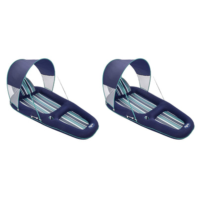 Aqua Leisure Inflatable Pool Lounger Float w Sunshade Canopy, Blue (2 Pack)