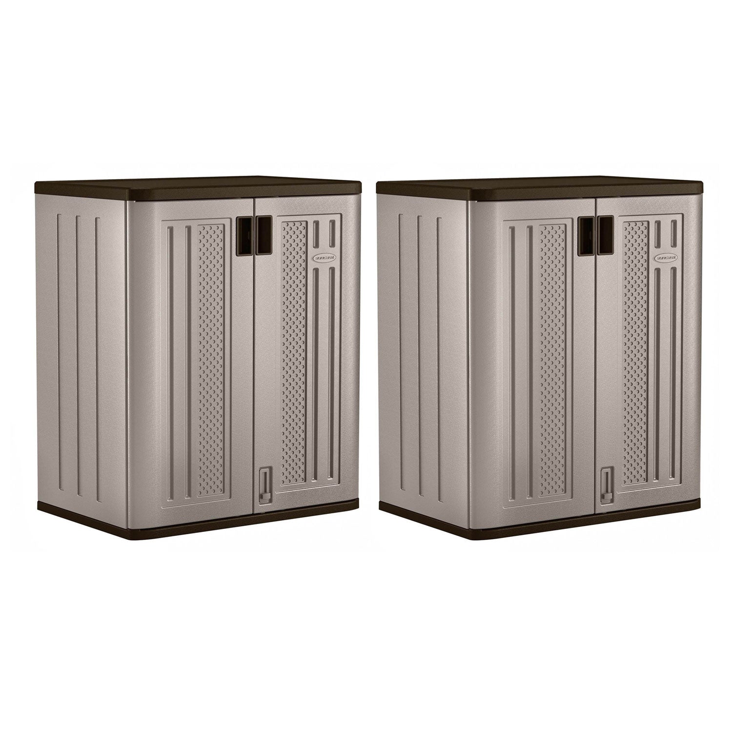 Suncast 9 Cu Ft Heavy Duty Resin Garage Base Storage Cabinet, Platinum (2 Pack) - VMInnovations