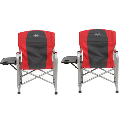 Kamp-Rite Foldable Oversize Lawn Director Chair w/ Side Table, Red (2 Pack)