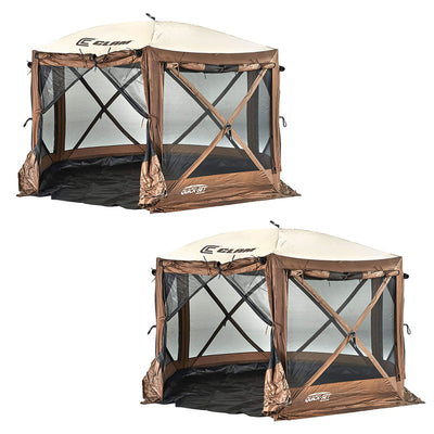 Clam Quick-Set Pavilion Camper 10 x 10 Ft 8 Person Outdoor Tent, Brown (2 Pack) - VMInnovations