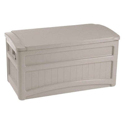 Suncast 73 Gallon Outdoor Patio Deck Storage Organization Box, Taupe (2 Pack) - VMInnovations