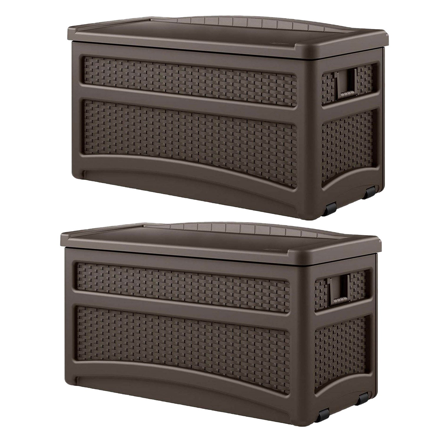 Suncast Outdoor 73 Gallon Patio Storage Chest with Handles and Seat, Java (2 Pk) - VMInnovations