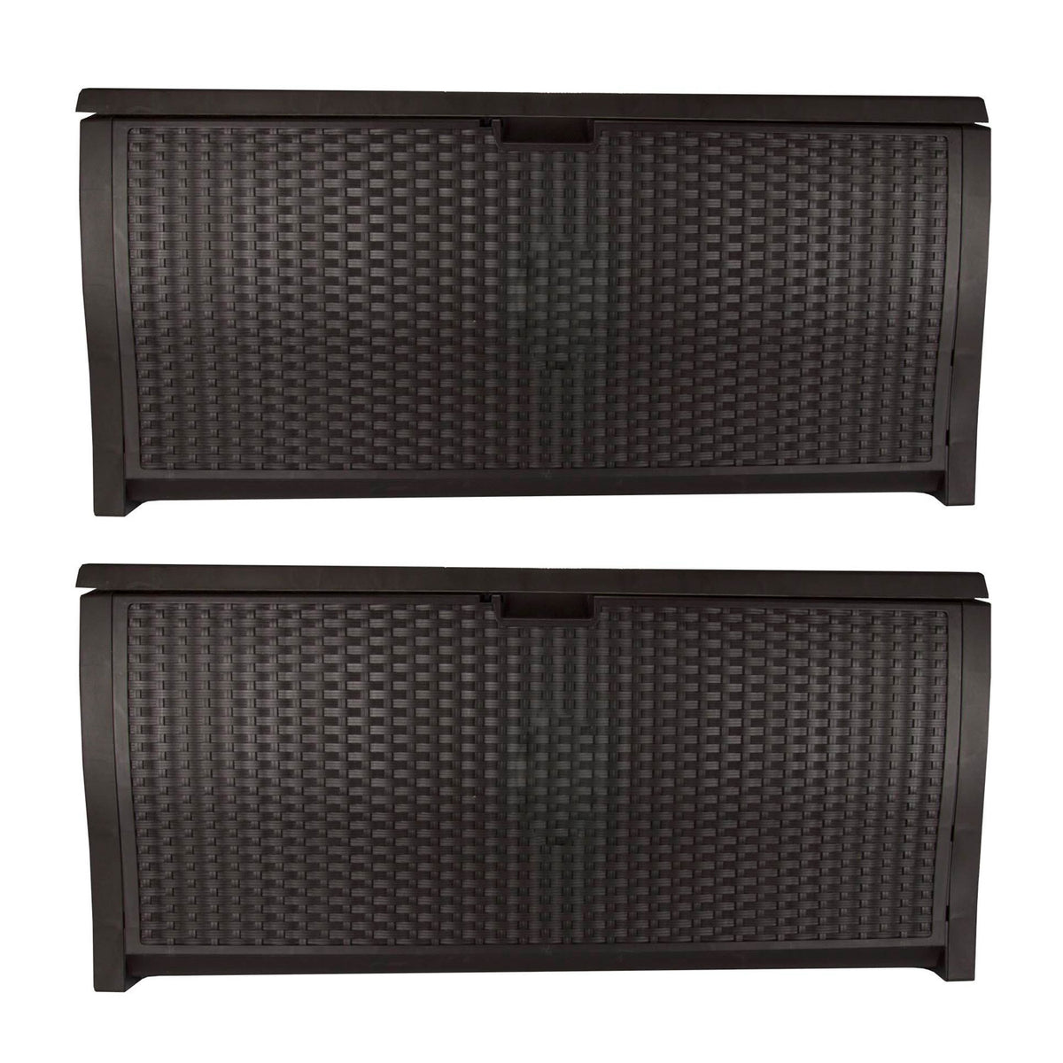 Suncast 99 Gallon Deck Garden Garage Home Wicker Resin Pool Box, Mocha (2 Pack) - VMInnovations