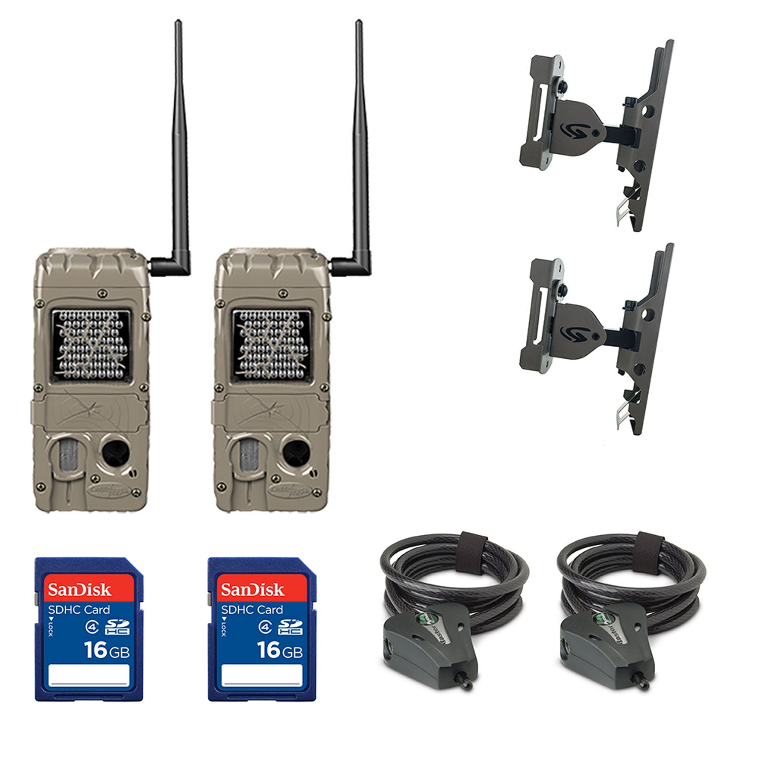 Cuddeback Trail Camera (2pk) + 16GB SD Card (2pk) + Mount (2pk) + Cable (2pk) - VMInnovations