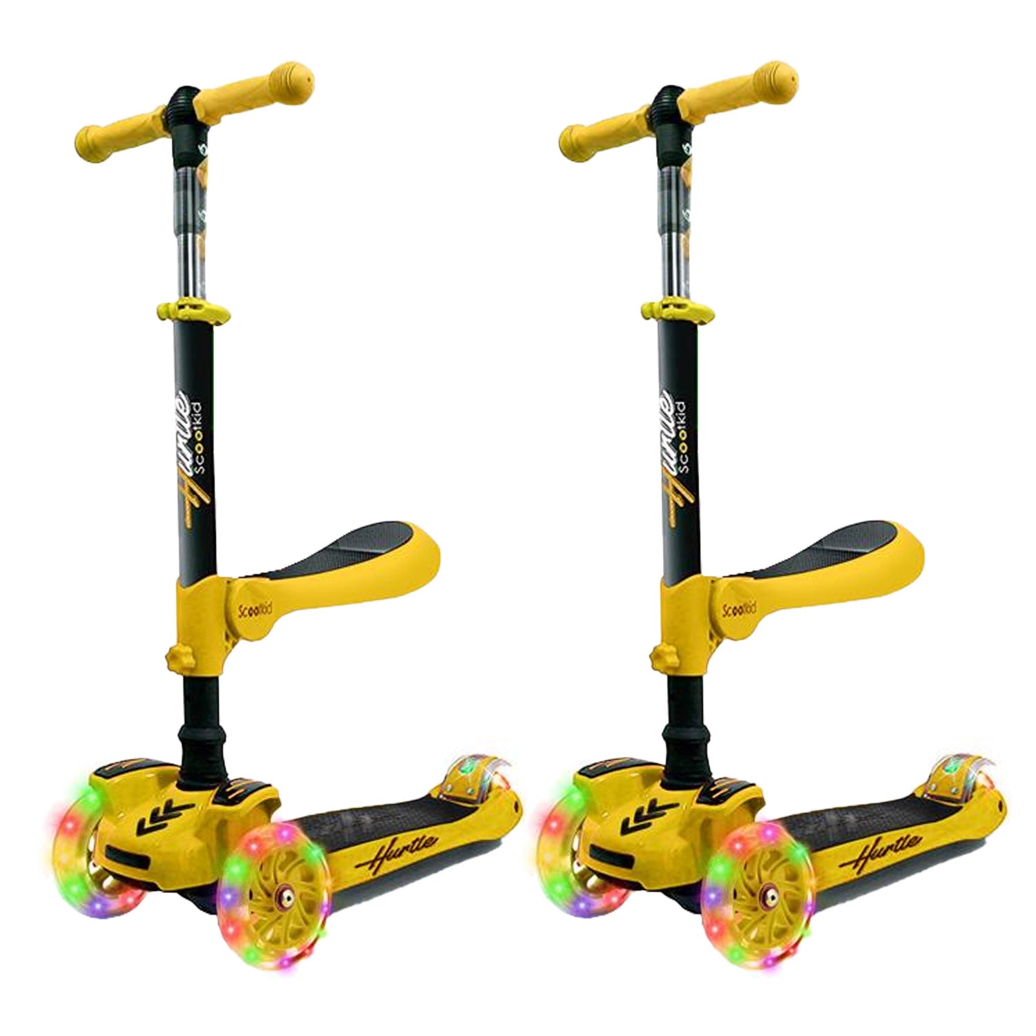 Hurtle ScootKid 3 Wheel Child Ride On Toy Scooter w/ LED Wheels, Yellow (2 Pack) - VMInnovations