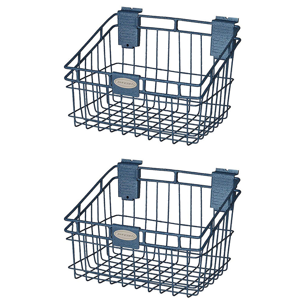 Suncast Storage Trends Slatwall Mounted Metal Wire Basket, Blue (2 Pack) - VMInnovations