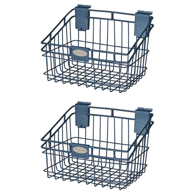 Suncast Storage Trends Slatwall Mounted Metal Wire Basket, Blue (2 Pack) - VMInnovations